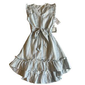 Chelsea & Violet Hi Low Dress Girls S Blue White Striped Ruffled Sleeveless Tie